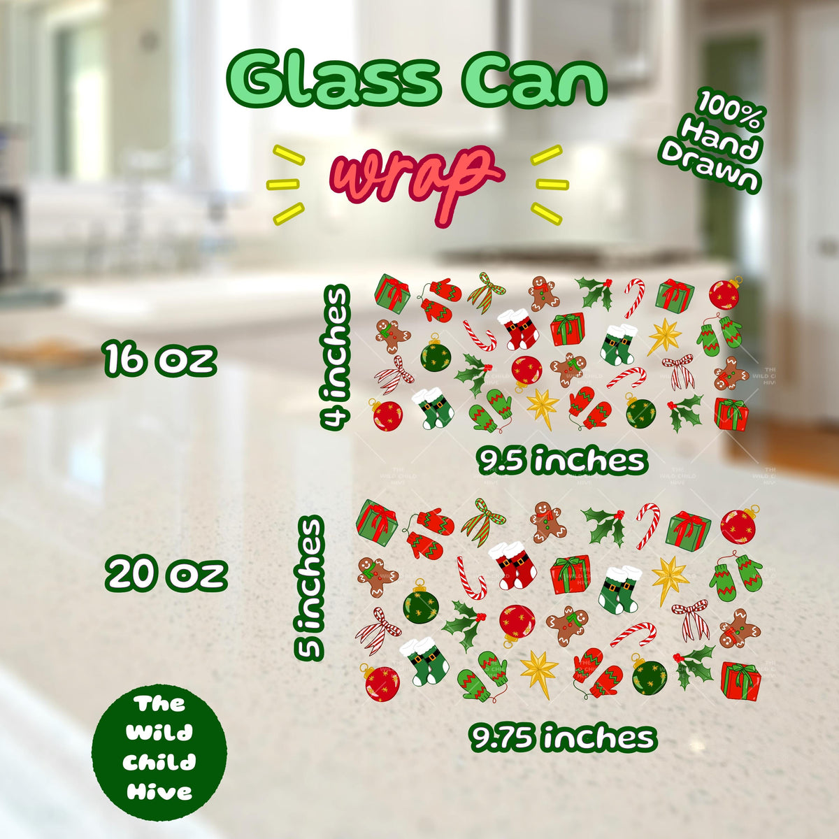 Christmas Libbey Glass Can Wrap (16oz, 20oz) – Festive Holly Jolly UV DTF, Sublimation (Digital Download) Coffee Lover Vinyl Transparent PNG