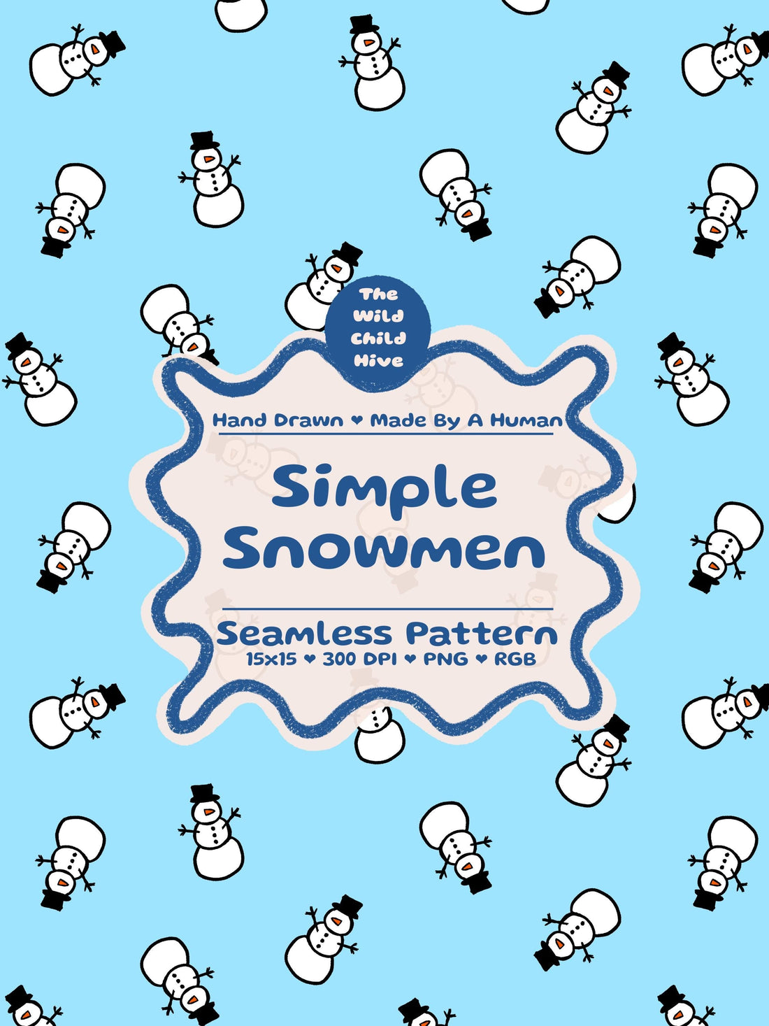 Snowmen Seamless Pattern Xmas Holiday Fabric Sublimation Minimalist Seasonal Commercial Use Hand-Drawn Digital Paper