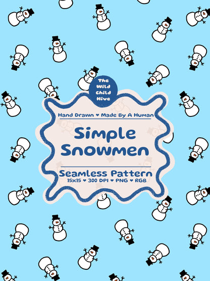 Snowmen Seamless Pattern Xmas Holiday Fabric Sublimation Minimalist Seasonal Commercial Use Hand-Drawn Digital Paper