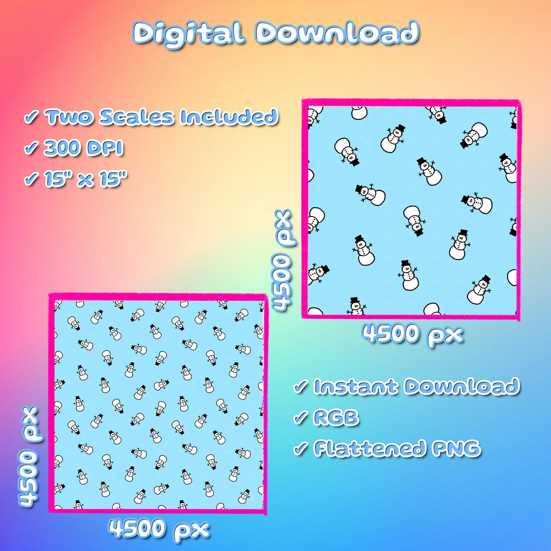 Snowmen Seamless Pattern Xmas Holiday Fabric Sublimation Minimalist Seasonal Commercial Use Hand-Drawn Digital Paper