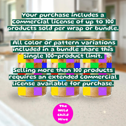 Rainbow Checkerboard Libbey Glass Can Wrap (16oz, 20oz) – UV DTF, Sublimation (Digital Download) Coffee Lover Vinyl Transparent PNG