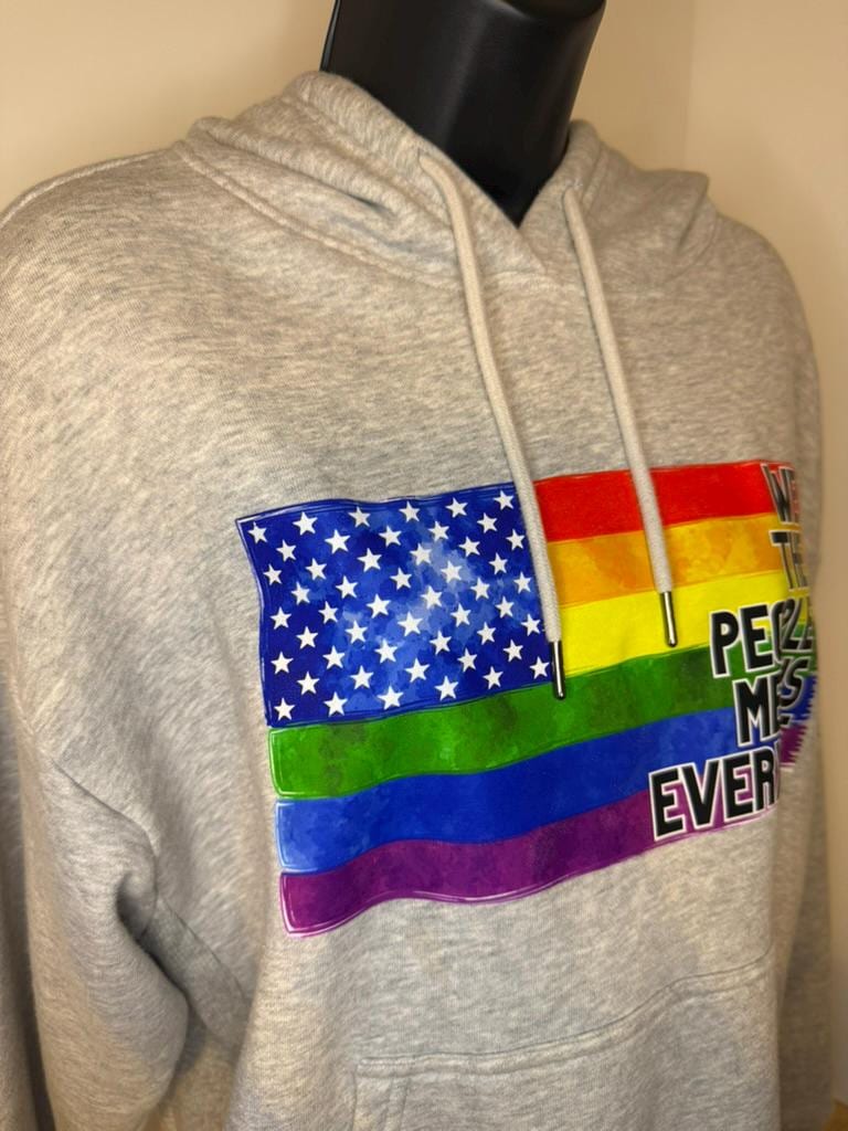 Upcycled Gender-Neutral Gray Fleece Hoodie | We the People Means Everyone | LGBTQ+  pride | Size L