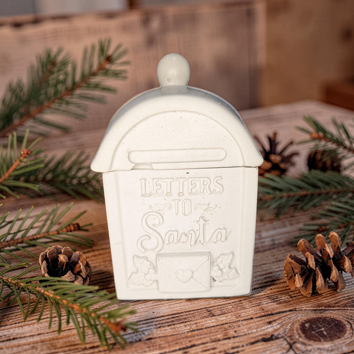 Concrete Letters to Santa Mailbox Jar with Lid, Christmas Candle Vessel, Holiday Treat Box &amp; Trinket Dish, Paint Your Own Xmas Decor