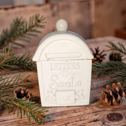 Concrete Letters to Santa Mailbox Jar with Lid, Christmas Candle Vessel, Holiday Treat Box &amp; Trinket Dish, Paint Your Own Xmas Decor