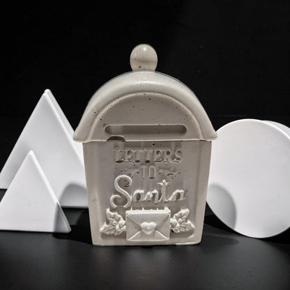 Concrete Letters to Santa Mailbox Jar with Lid, Christmas Candle Vessel, Holiday Treat Box &amp; Trinket Dish, Paint Your Own Xmas Decor