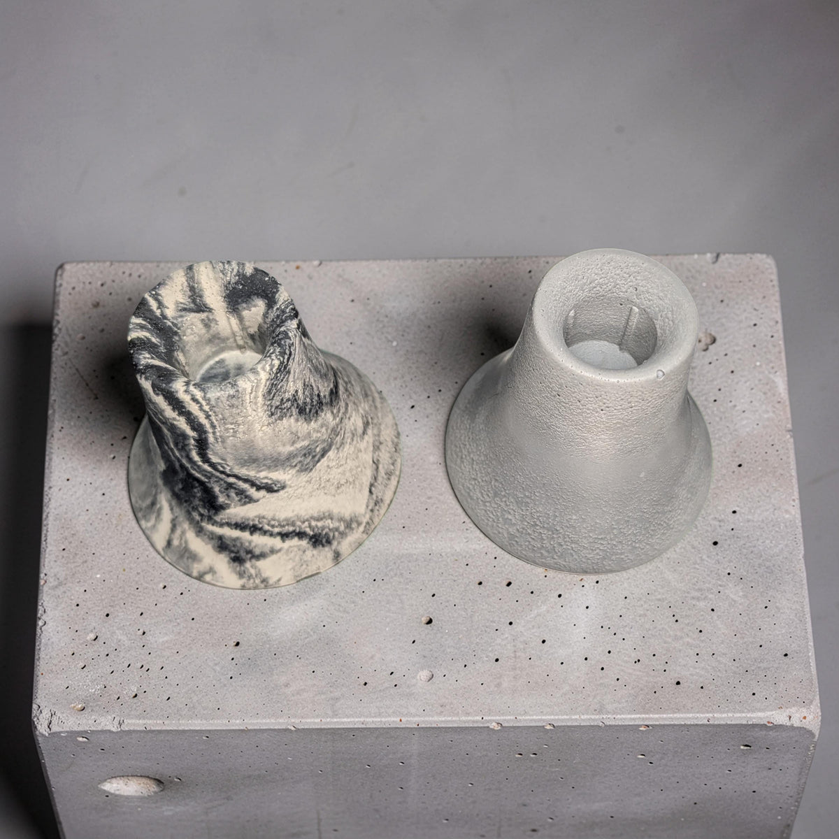 Modern Concrete Pillar Candle Holder in Gray or Marble, Flared Bell Candlestick Stand, Minimalist Industrial Coffee Table &amp; Mantel Decor