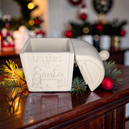 Concrete Letters to Santa Mailbox Jar with Lid, Christmas Candle Vessel, Holiday Treat Box &amp; Trinket Dish, Paint Your Own Xmas Decor