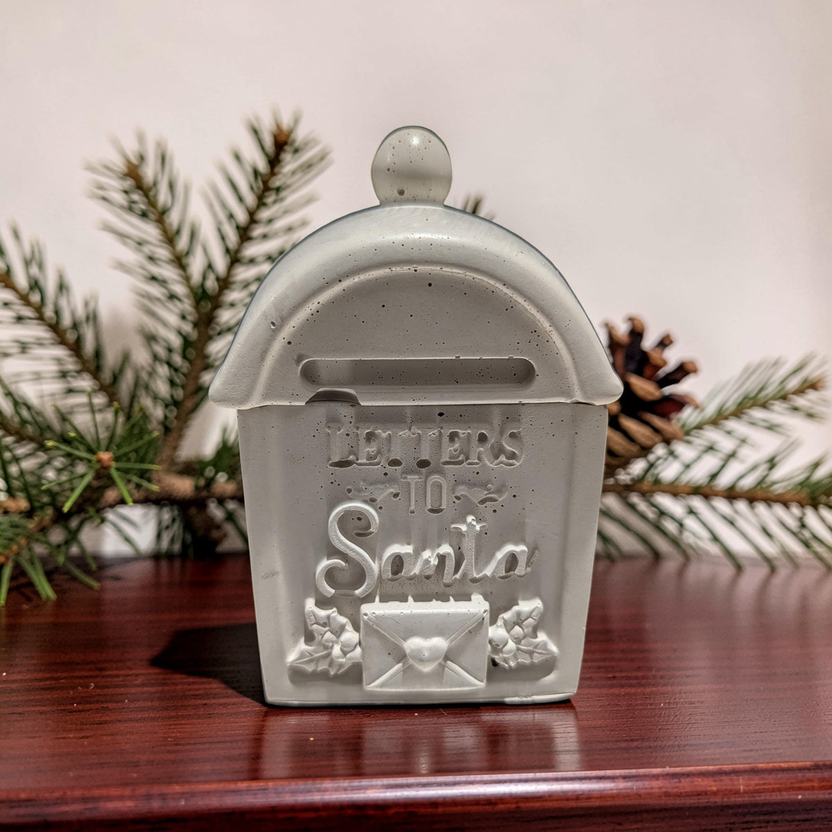 Concrete Letters to Santa Mailbox Jar with Lid, Christmas Candle Vessel, Holiday Treat Box &amp; Trinket Dish, Paint Your Own Xmas Decor