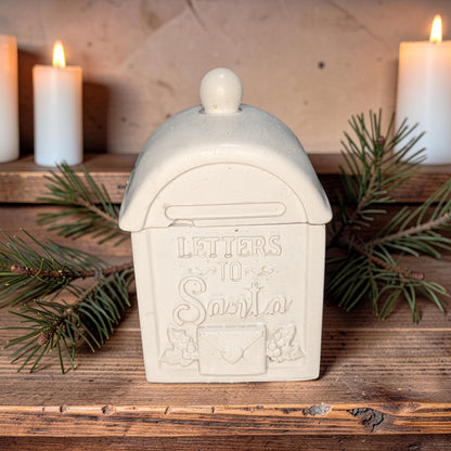 Concrete Letters to Santa Mailbox Jar with Lid, Christmas Candle Vessel, Holiday Treat Box &amp; Trinket Dish, Paint Your Own Xmas Decor