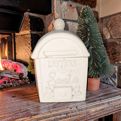 Concrete Letters to Santa Mailbox Jar with Lid, Christmas Candle Vessel, Holiday Treat Box &amp; Trinket Dish, Paint Your Own Xmas Decor