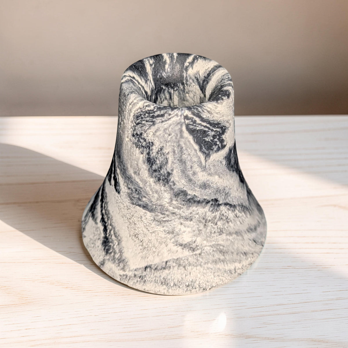 Modern Concrete Pillar Candle Holder in Gray or Marble, Flared Bell Candlestick Stand, Minimalist Industrial Coffee Table &amp; Mantel Decor