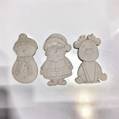 Concrete Christmas Magnets Set of 3, Paint Your Own Santa Snowman Reindeer Fridge Decor, DIY Holiday Craft Activity, Stocking Stuffer Gift