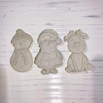 Concrete Christmas Magnets Set of 3, Paint Your Own Santa Snowman Reindeer Fridge Decor, DIY Holiday Craft Activity, Stocking Stuffer Gift