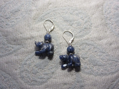 Sodalite bear earrings dangling elegantly from sterling silver lever backs, an ideal jewelry gift for those who adore animal-themed accessories.