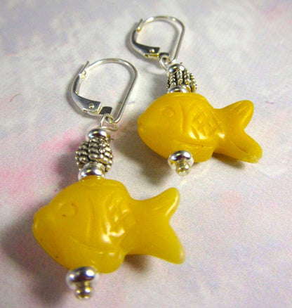 Colorful Fish Earrings from Enlivenadorn, perfect gift for SCUBA divers, showcasing intricate carved stones in vibrant colors.