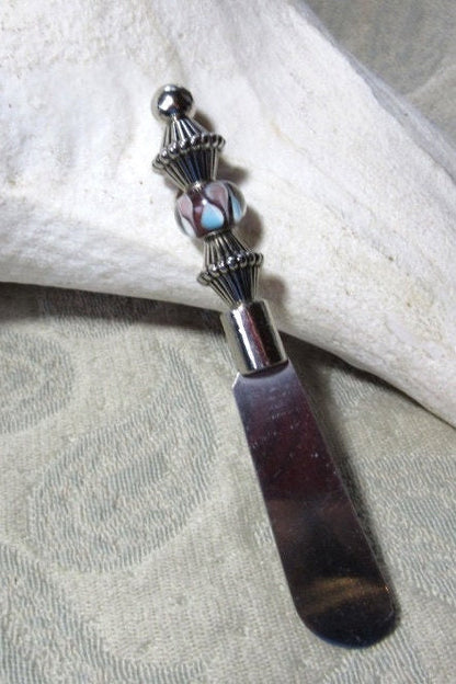 Dip Spreader Knife - Glass Beads Handle, elegant cheese serving knife for weddings and hostess gifts, showcasing modern cutlery design.