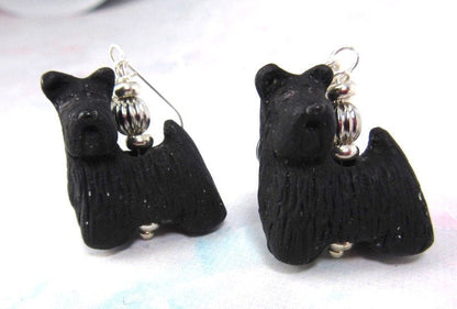 Handcrafted Scotty Dog Earrings, available in black or white, hypoallergenic materials, perfect as a charming gift.