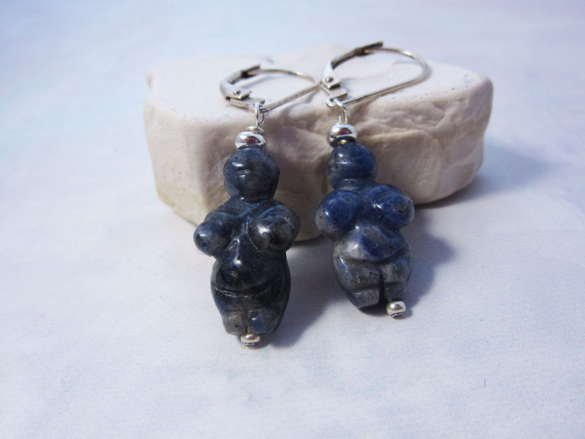 Goddess earrings- Venus of Willendorf, showcasing carved stone design and power stone jewelry, a perfect zen gift for her.