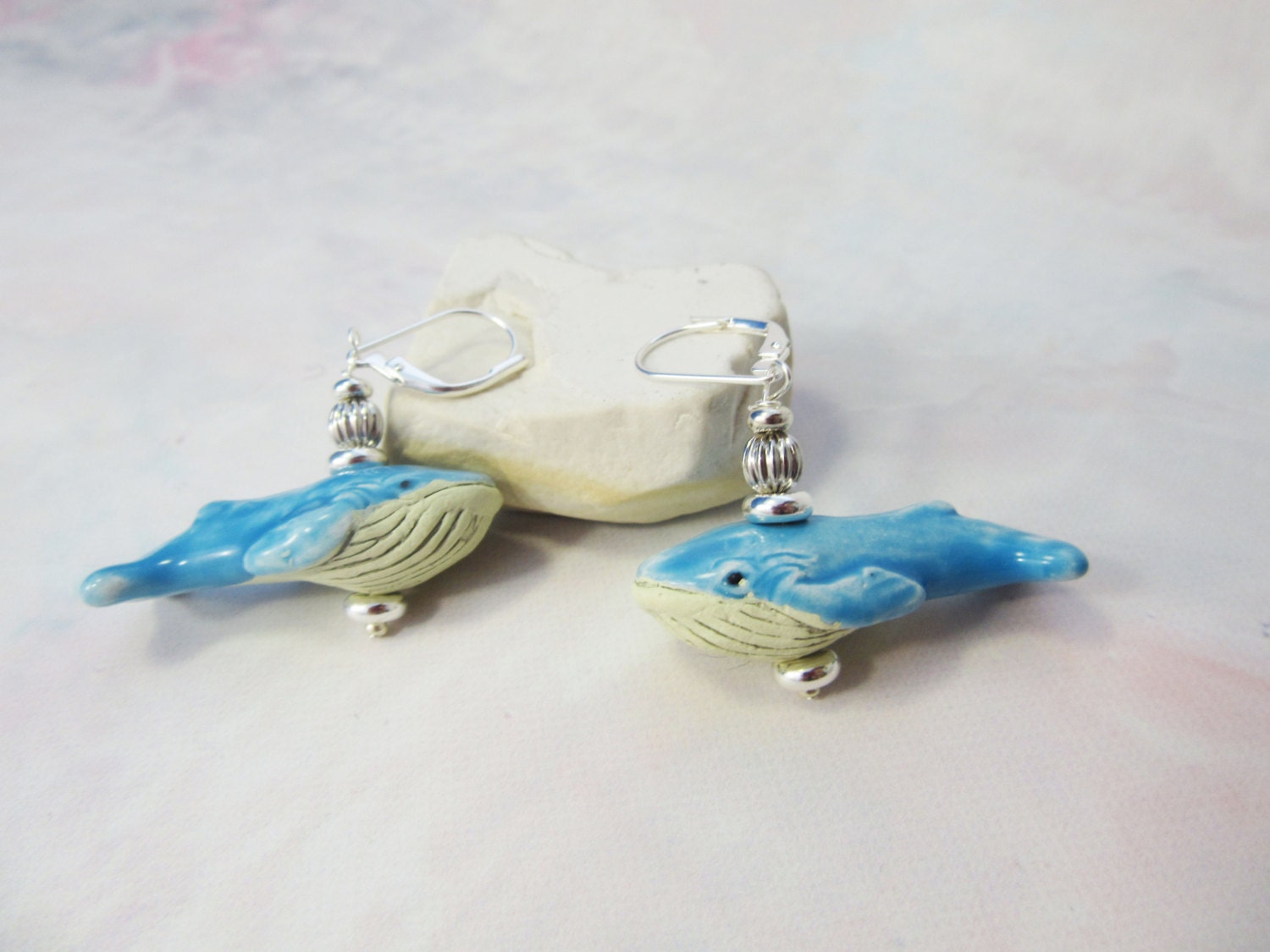 Whale Earrings Big Blue, hand-painted ocean-themed jewelry featuring cute blue whales, perfect gift for whale lovers.