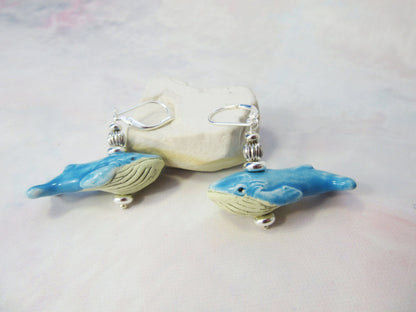 Whale Earrings Big Blue, hand-painted ocean-themed jewelry featuring cute blue whales, perfect gift for whale lovers.