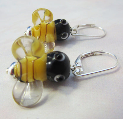 Buzzing Bee Earrings - Cheerful Honey Bee Art Glass Earrings perfect for beekeepers and apiarists.