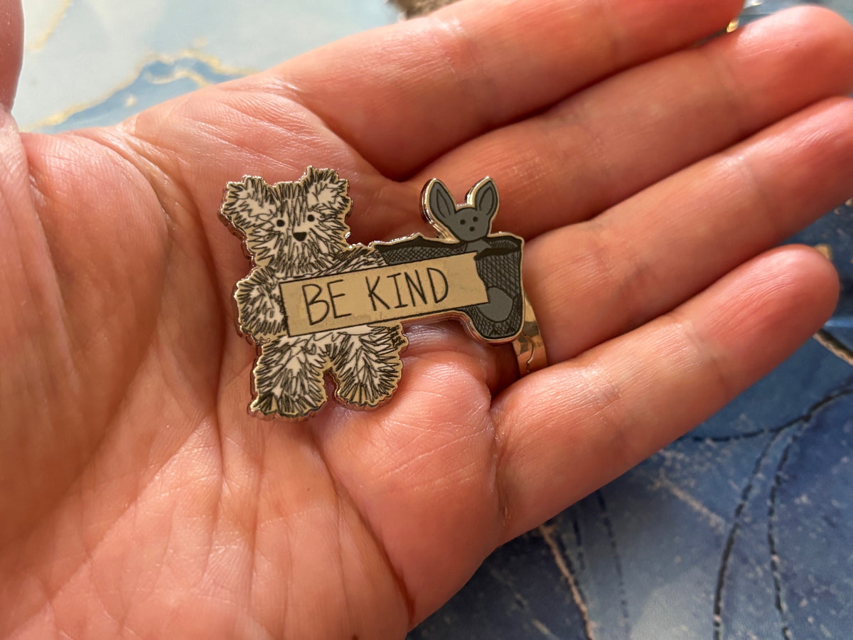 Be Kind bear and bat pin