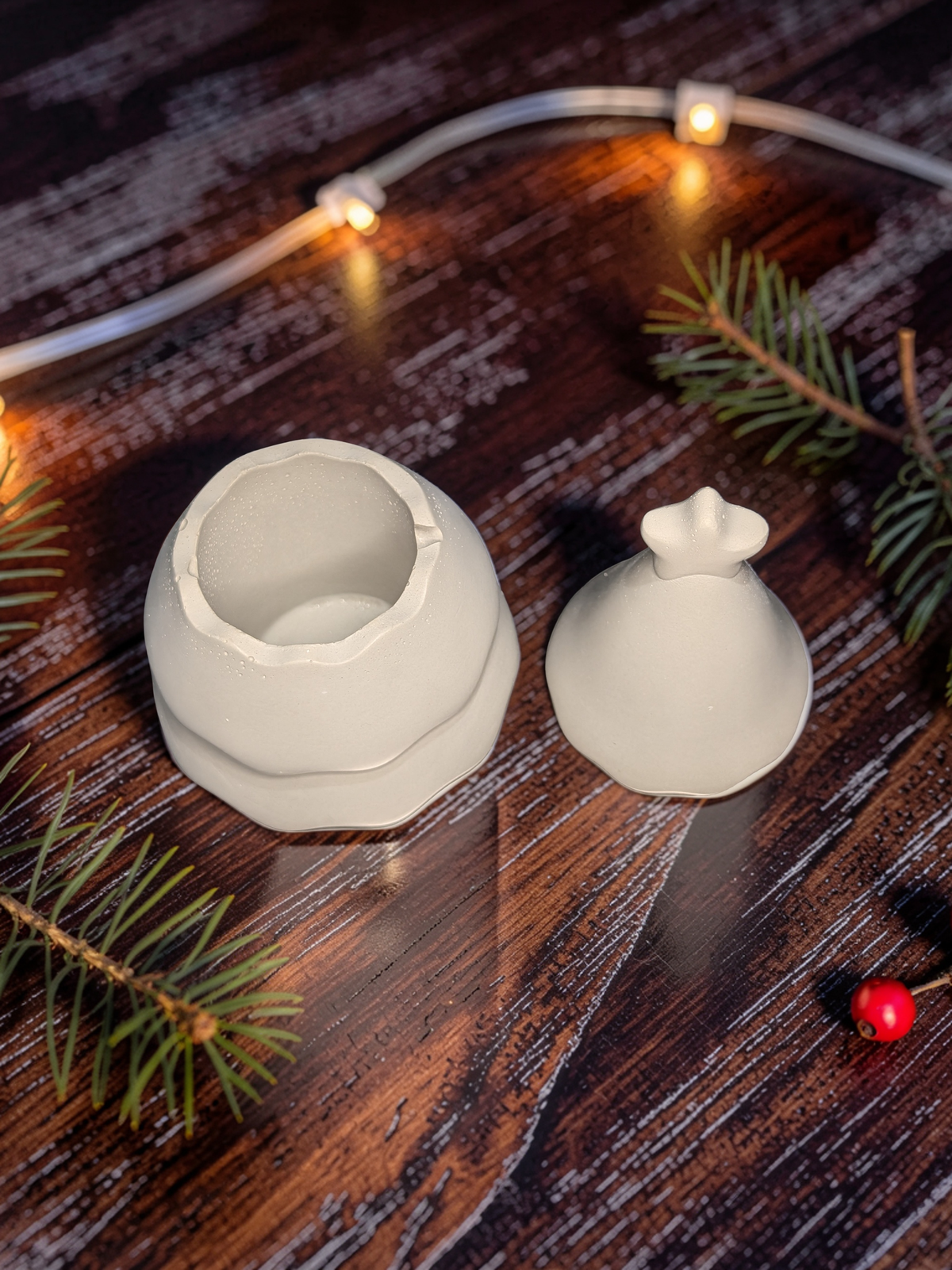 Handmade Concrete Christmas Tree Jar with Star Lid | 3oz Holiday Candle Vessel, Festive Trinket Dish &amp; Modern Winter Decor