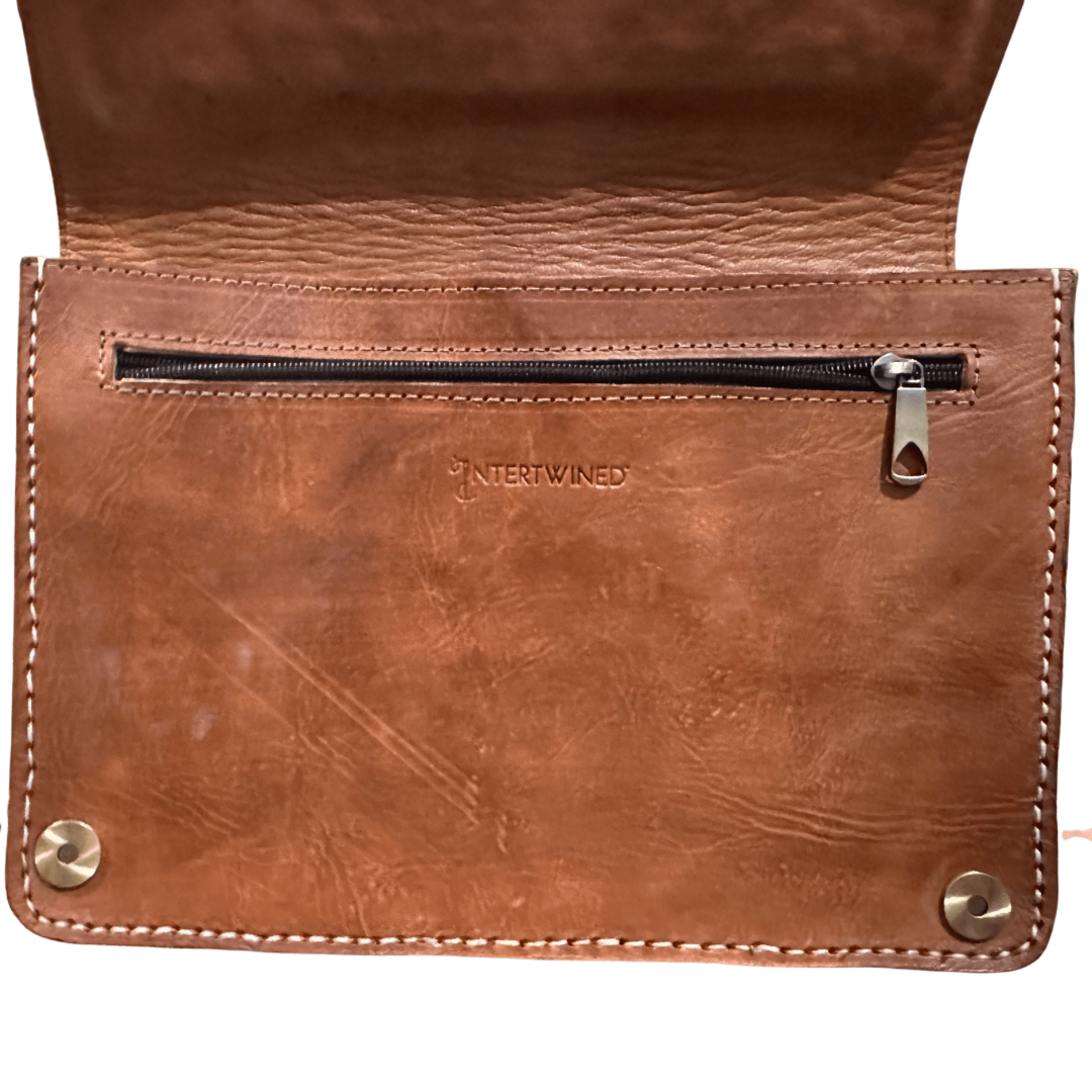Leather &amp; Kilim Crossbody Bag – Handmade in Morocco from Full-Grain Vegetable-Tanned Leather
