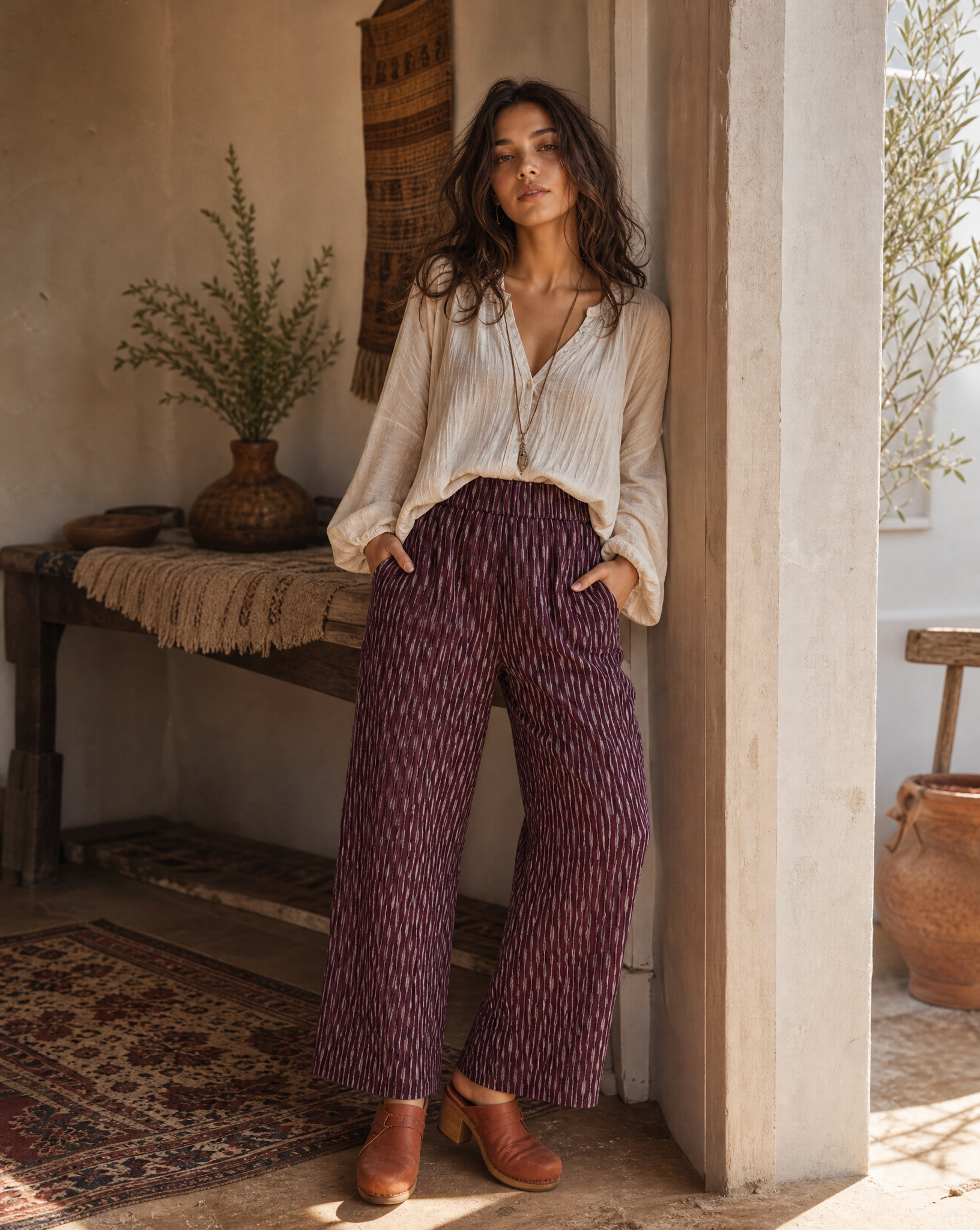 The Rosie Ikat Pants in Plum