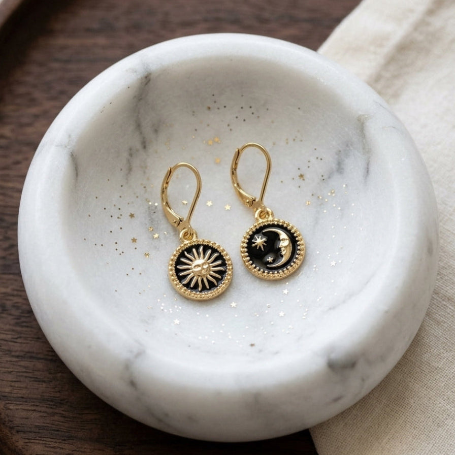Gold Filled Celestial Moon and Sun Earrings