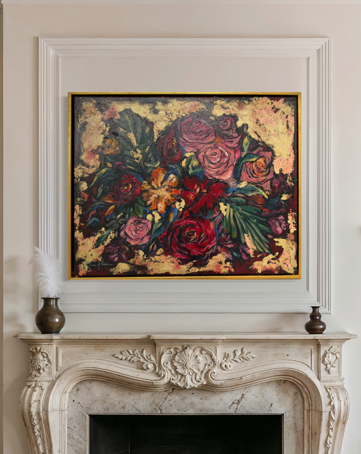 Gold Leaf Floral Abstract Painting
