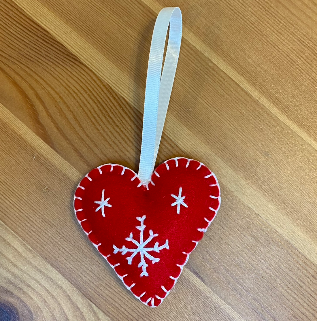 Snowflakes red felt heart Christmas ornament