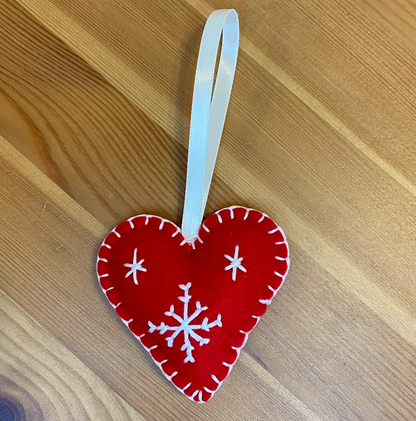 Snowflakes red felt heart Christmas ornament