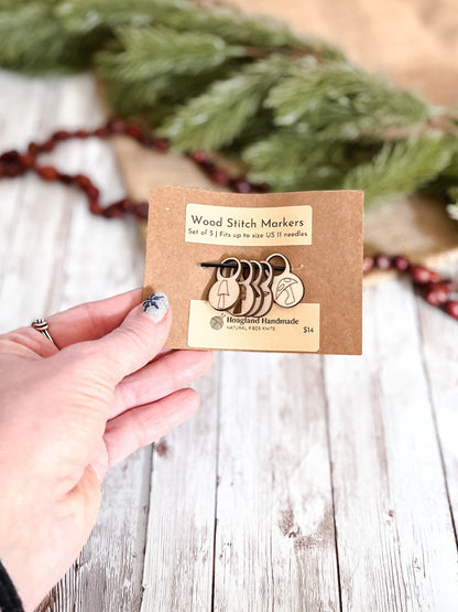 Wooden mushroom stitch markers