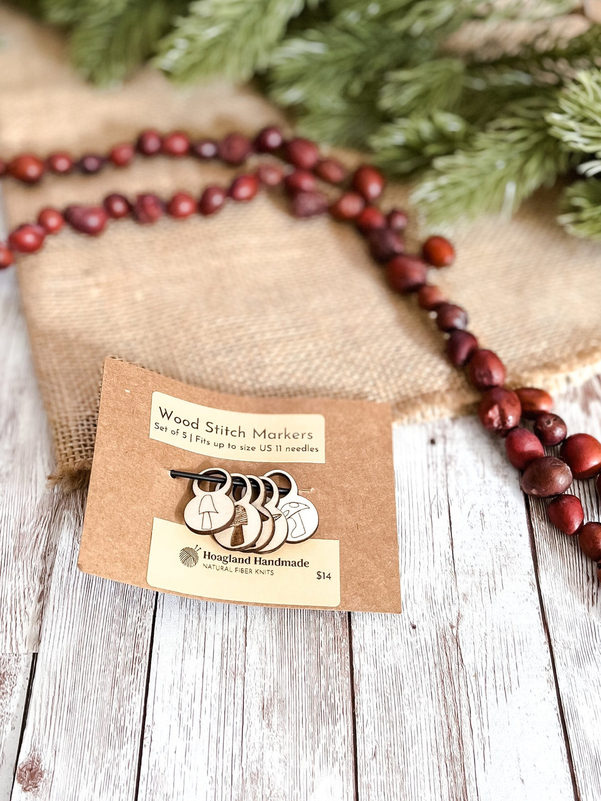 Wooden mushroom stitch markers