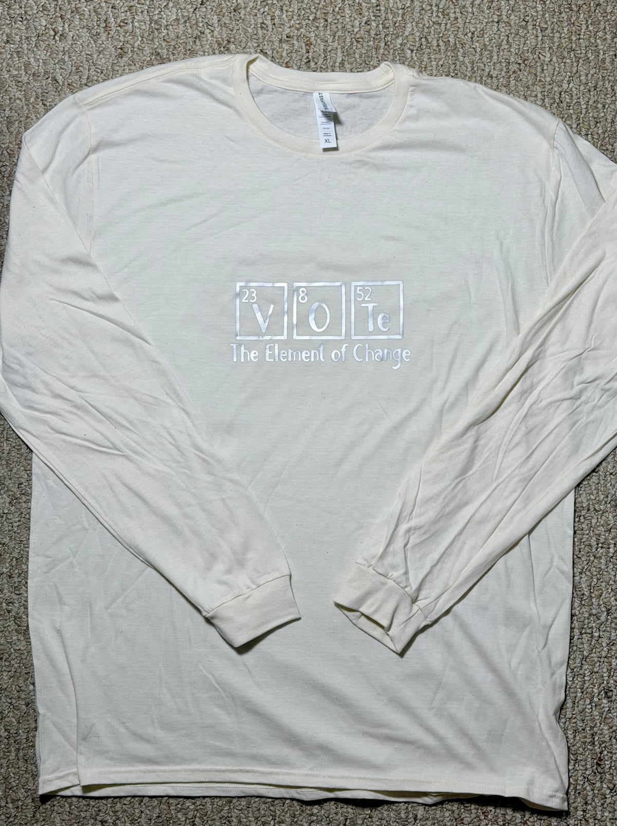 "VOTE" in periodic elements with The Element of Change, Unisex XL long sleeve