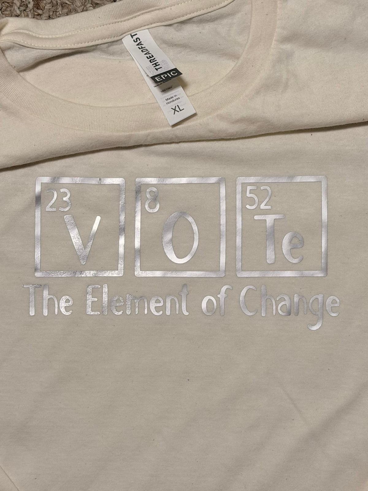 "VOTE" in periodic elements with The Element of Change, Unisex XL long sleeve