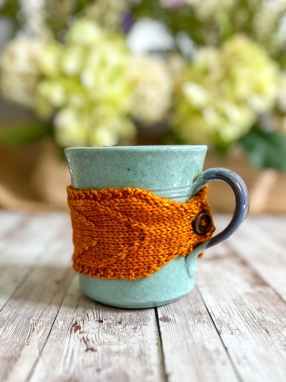 Hand-dyed merino mug cozy