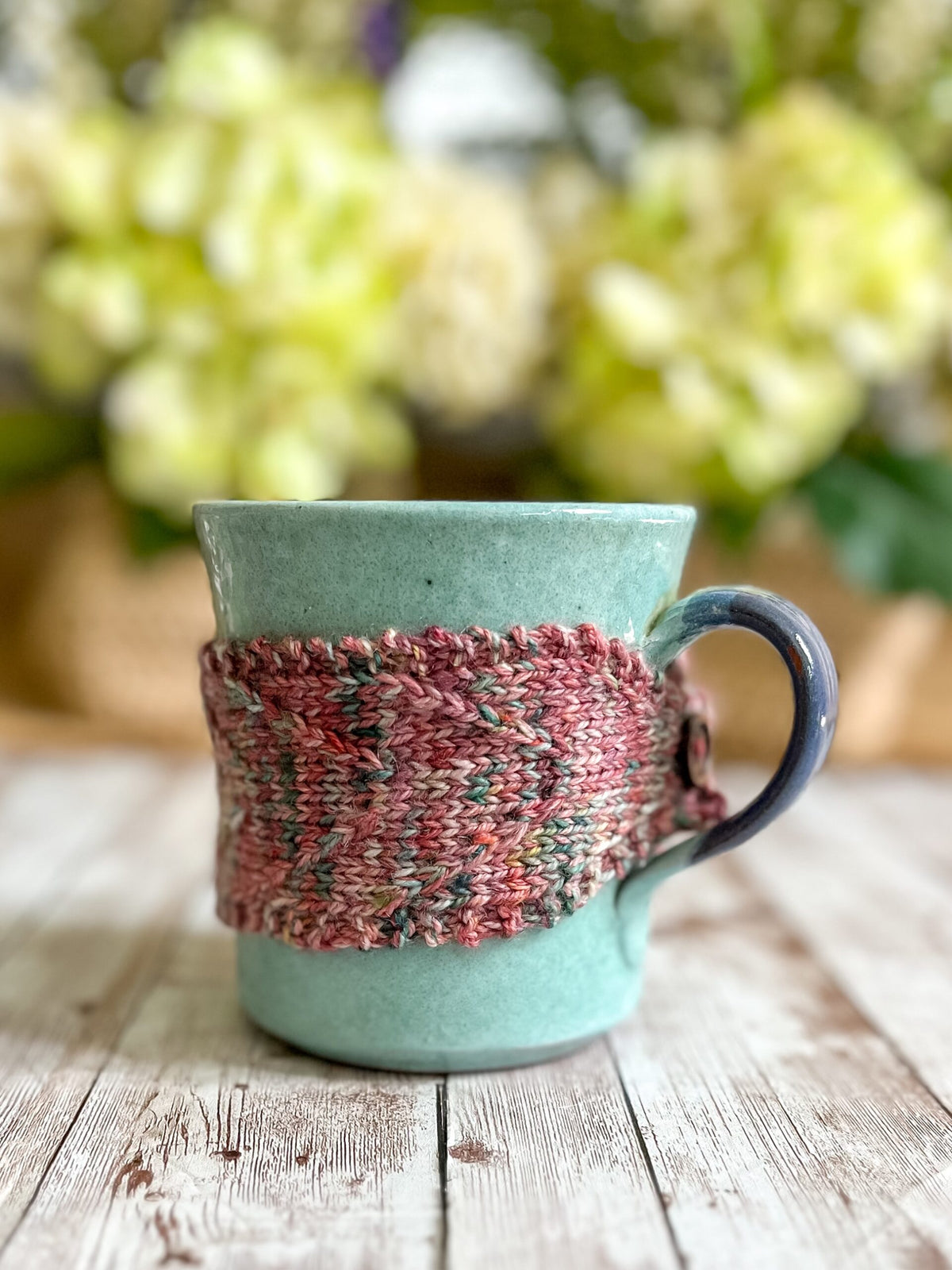 Hand-dyed merino mug cozy