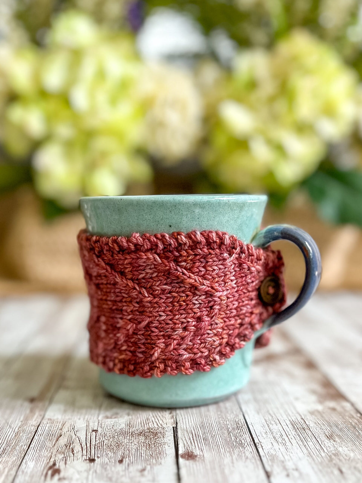 Hand-dyed merino mug cozy