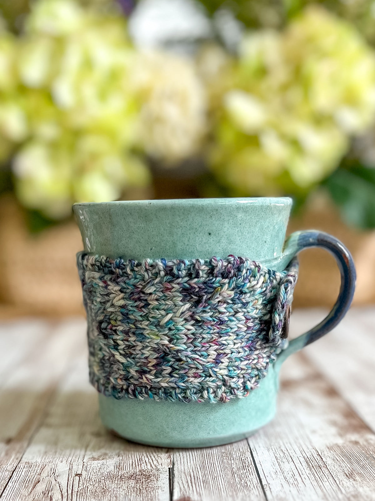 Hand-dyed merino mug cozy