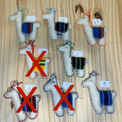 Adorable Felt Llama Ornament - white with Aguayo blanket