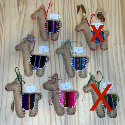 Adorable Felt Llama Ornament - brown with Aguayo blanket