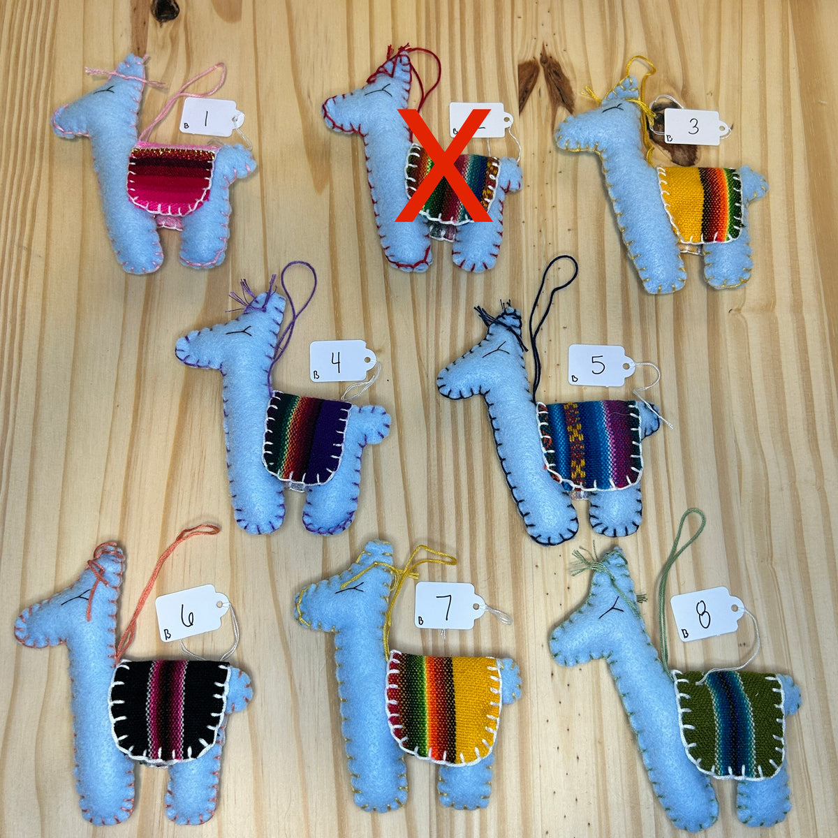 Adorable Felt Llama Ornament - blue with Aguayo blanket