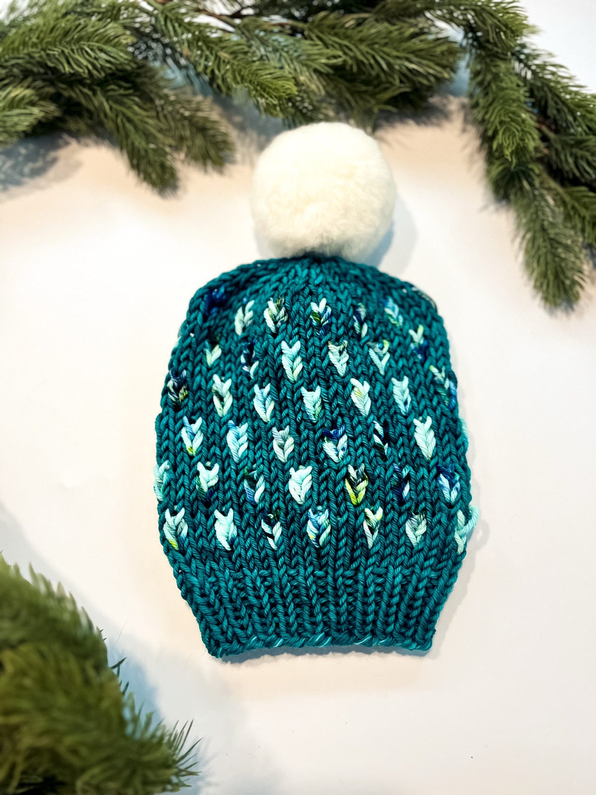 Leaf pattern chunky beanie