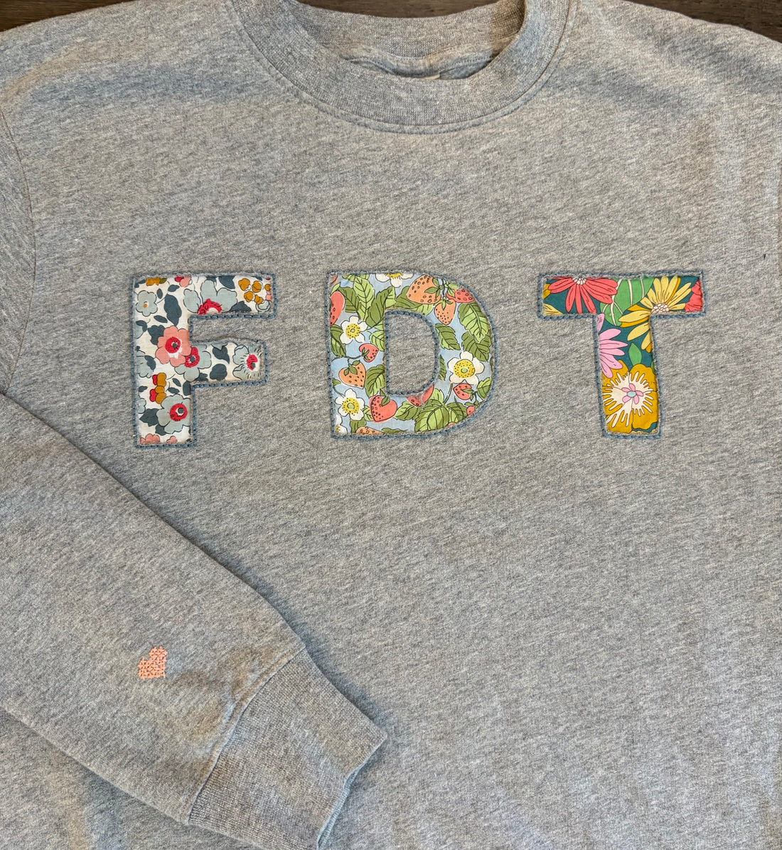 "FDT" Reverse Appliquéd Sweatshirt, Hand Embroidered, Customizable