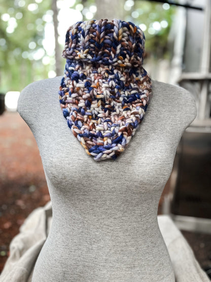 Chunky hand-dyed merino bandana cowl