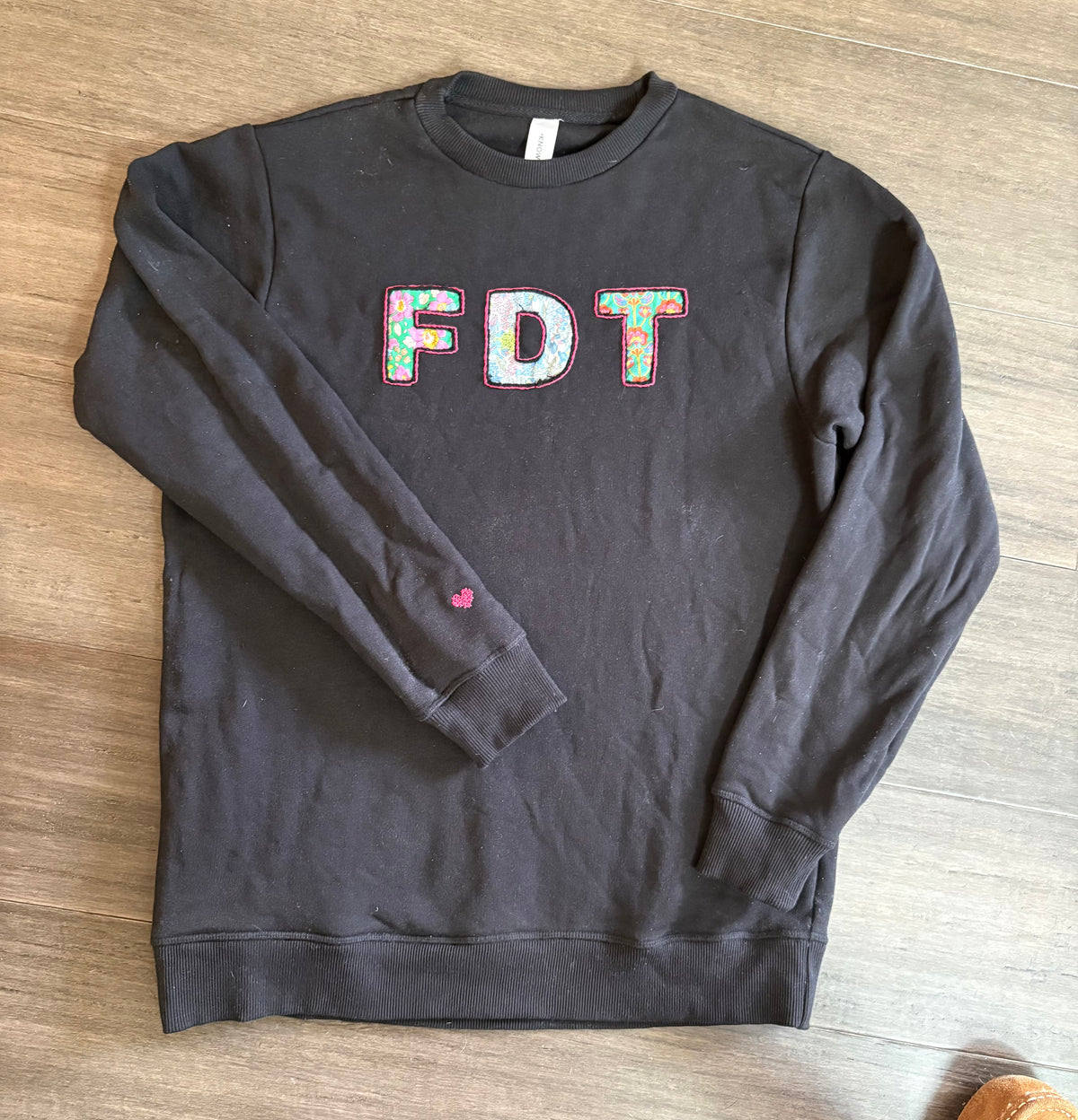 "FDT" Reverse Appliquéd Sweatshirt, Hand Embroidered, Customizable