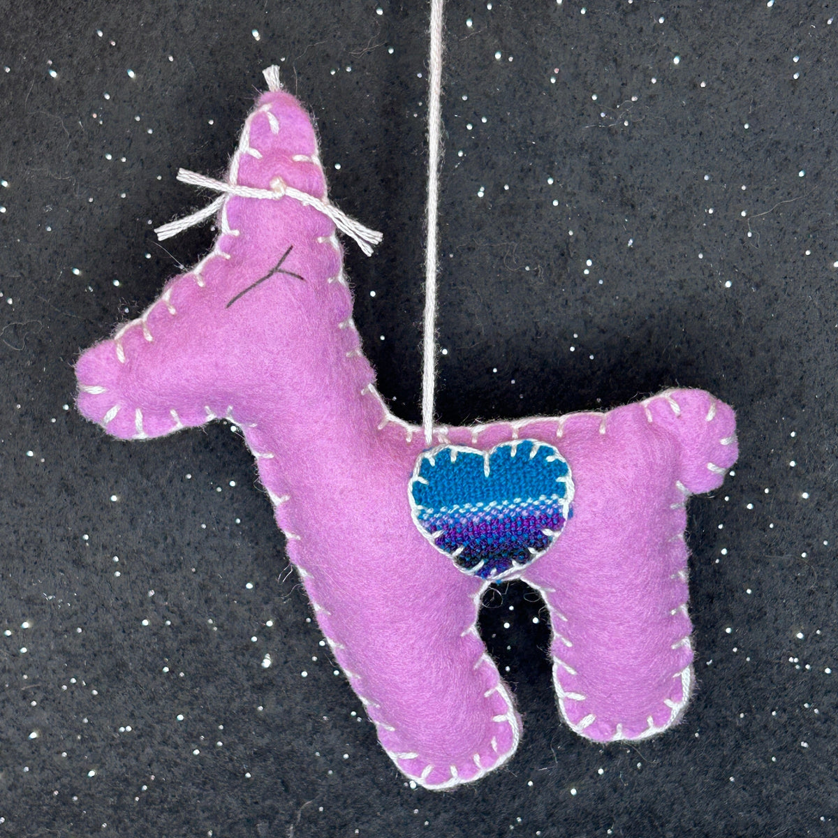 Limited Edition Felt Llama Ornament - purple with Aguayo heart