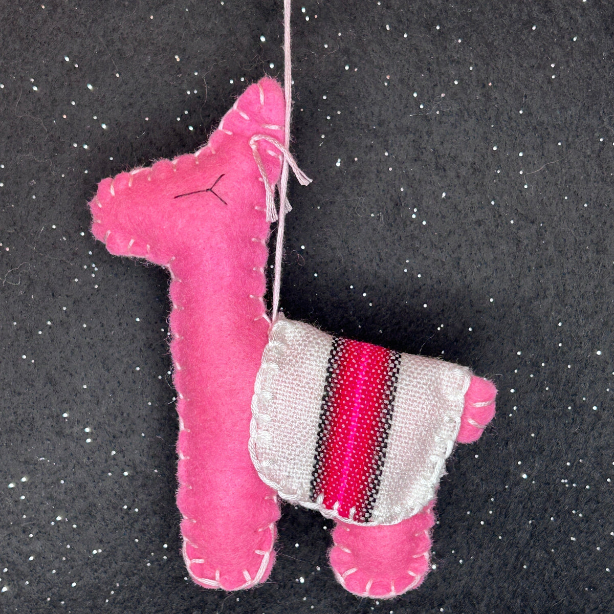 Limited Edition Felt Llama Ornament - dark pink with Aguayo blanket